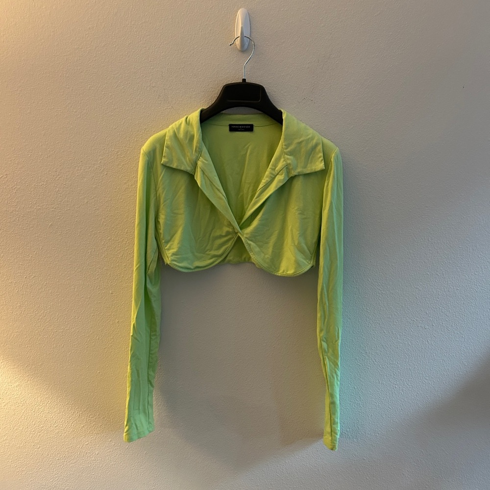 Naked Wardrobe Lime Long Sleeve Criss Cross Crop Top Size XL